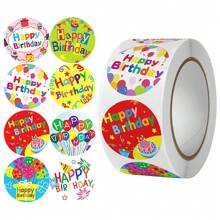 500 pièces/Rouleau Stickers de bénédiction d'anniversaire de forme ronde avec motifs de dessins animés, autocollants de décoration artisanale, récompenses d'enseignant et décorations de fête, fournitures scolaires, rentrée des classes - Multicolore - Voir 11