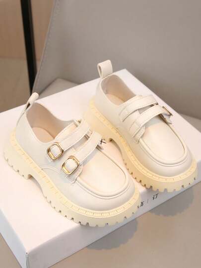 1 双女童皮鞋，防滑软底透气，韩版表演舞蹈平底鞋，米色公主鞋，春/秋