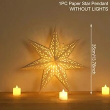 1/3 Decoraciones de araña de papel con forma de estrella - Diseño elegante calado, luz cálida, adecuado para el hogar, dormitorio, boda y decoraciones navideñas, sin baterías ni alimentación requerida, decoración de boda, farolillo de papel decorativo, sin alimentación requerida, para iluminación decorativa, bombilla no incluida, lámpara con forma de estrella calada, adecuada para decoraciones de Eid y Ramadán, Feliz Eid, suministros para fiestas festivas, regalo de Eid, decoración navideña, colgante de estrella - Blanco - Ver 13