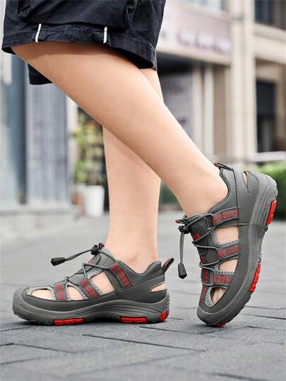 1 双儿童运动透气凉鞋，男童夏季网眼包头沙滩鞋，适合日常穿着、运动休闲、沙滩散步