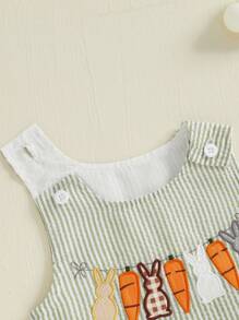 Toddler Girls Boys Clothes Ovrealls Rompers Easter Clothes Rabbit Carrot Embroidered Sleeveless Baby Bodysuits Jumpsuits - Green - View 8
