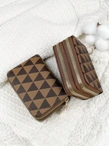 植物图案花朵图案双拉链钱包多功能零钱包字母图案卡夹多卡位卡片收纳盒信用卡学校用品宿舍钱包女士小钱包钱包小钱包 - 彩色 - 查看 25