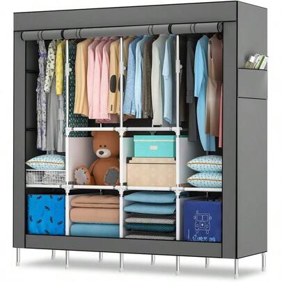 1.7*1.7 m armario extra grande para almacenar la ropa de todas las estaciones, marco de acero y boom, armario espacioso y ensamblable no tejido