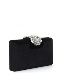 Ví cầm tay cao cấp màu đỏ tía Ancora Thu/Đông mới, chất liệu nhung bóng, được trang trí bằng khóa đính kim cương lấp lánh, thanh lịch và tinh tế, phù hợp cho các buổi tiệc, liên hoan hoặc đám cưới, có thể dùng cầm tay hoặc đeo vai, nhỏ gọn và dễ mang theo, là lựa chọn hoàn hảo cho các buổi tiệc, đám cưới, dạ hội, tiệc tối sang trọng, và là món quà lý tưởng dành cho phụ nữ. - màu đen - Xem 5