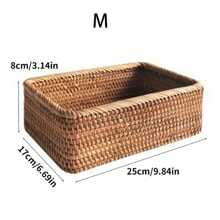 1 pièce/3 pièces Panier à fruits en rotin, plateau carré panier à pain, panier de service décoratif tressé à la main pour table de salon, plan de travail de cuisine, décoration rustique de maison