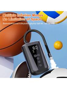 Portable Ball Pump With Rechargeable Battery And LED Light. Electric Air Pump Kit Includes Needle, Nozzle, And Hose. Suitable For Soccer Balls, Basketballs, Volleyballs, Water Polo Balls, Footballs, Fitness Balls, Balloons, And Inflatable Toys. 3.7V 2000mah Lithium-Ion Battery. - Black - View 7