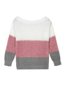 Áo len nữ dáng rộng, gợi cảm, hở vai, kiểu áo chui đầu dệt kim gân phối màu tương phản, áo tay dài lệch vai mùa xuân. - Nhiều màu - Xem 7