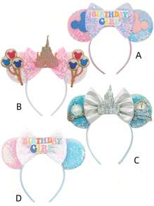 1Pc Cute Cartoon Mouse Ears, Sequin Mouse Ears Bow Headband For Women Men Princess Party&Trip Cosplay Costume Decorations Accessory - Multicolor - View 2