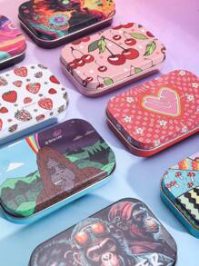 1 件，马口铁便携式桌面珠宝收纳盒，珠宝收纳盒，最佳礼物，时尚多功能，带有各种图案，如花朵、草莓、冲浪、骷髅、心形、蘑菇、蝙蝠等，送给妈妈的礼物 - 彩色 - 查看 4