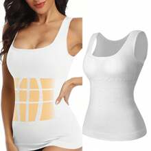 Shapewear Tank Tops For Women With Built In Bra Tummy Control Belly Compression Camisoles Body Shaper Padded Tanks - White - View 2