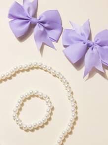 4 Stücke/Set Haarschmuck Set für Mädchen, enthält 2 Haarspangen, 1 Perlenkette und 1 Perlenarmband, geeignet für Mädchen ab 3 Jahren. Schleifen Haarspangen, passend für Frühlingsoutfits, Kinderaccessoires, können für Feiern, Jubiläumsparty Dekoration, Kindergeschenke verwendet werden, in verschiedenen Farben erhältlich, geeignet für Innen- und Außenbereich, Geburtstagsdekor, Fotografie Requisiten. - Verschiedenfarbig - Übersicht 6