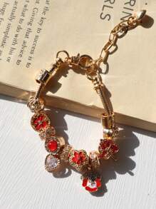 1 pieza Pulsera con dije de flor de cerezo vintage, regalo de color rojo para el Día de San Valentín, regalo de amistad