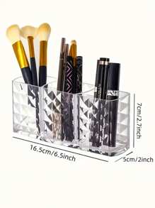 1/2pcs Diamond Pattern Acrylic Makeup Organizer - 3 Compartment Clear Makeup Brush Holder And Pen Cup, Suitable For Brushes, Lipsticks, And Pencils - Perfect For Bathroom, Bedroom Vanity, And Office Desk Home Bathroom Decor Bathroom Organizer Summer Makeup Organizer