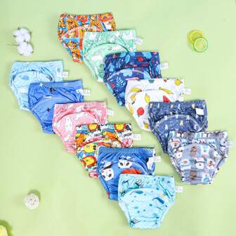 12PCS/6PCS/8PCS Baby Training Pants Reusable Diapers With Strong Water Absorption, Soft And Comfortable, Cute Patterns