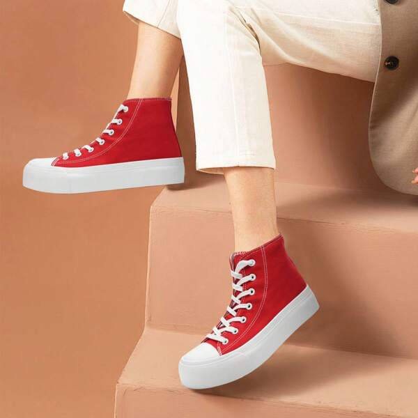 dames toile chaussures femme haute plateforme baskets dentelle escarpins Plimsolls mode Sneakers Casual toile Tennis chaussures pour femme