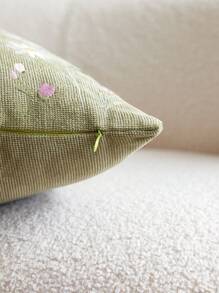 1 pieza Funda de cojín decorativa con bordado floral de conejo, adecuada para decoración interior, funda de cojín de tiro para todas las estaciones sin relleno - Verde - Ver 8