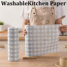 1 Roll Sheets Slouchy Rags, Disposable Kitchen Paper Towels, Washable Wet And Dry Towels, Dishcloths, Non-Stick Oil Rags, Degreasing Towels, Household Cleaning Rags, Drying Cloths, Cleaning Supplies, Cleaning Tools, Plaid Pattern Washable Kitchen Dishcloth Disposable Wet And Dry Dish Towel, For Outdoor, Camping