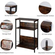 Vintage Slim Side Table, 3-Tier Modern End Table For Narrow Spaces, 24.6" Height, Small Nightstand With Storage Shelf & Magazine Rack, Space-Saving Design For Sofa Or Bedside Grey - 棕色 - 查看 4