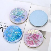 1pc/2pcs/4pcs Folding Double-Sided Mirror Glitter Small Mirror Folding Handheld Pocket Mirror Portable Travel Pocket Makeup Mirror For Pockets, Bags And Travel Gifts Birthday Graduation