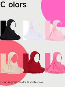 1pc High Quality Elastane 2-6years Cute Flounce Hijab Kids Black Easy-Use Headscarf Children Ruffle Edges Handcap Hijab For Outdoor Activities Daily Use - Multicolor - View 4