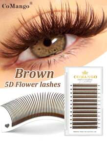 CoMango 12排C/D棕色5D花型假睫毛，蓬松浓密，纤长轻盈，预先扇形排列的睫毛簇，单根假睫毛，假睫毛，仿睫毛 - 棕色 - 查看 8