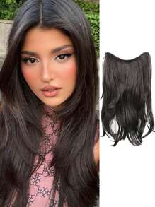 女士假发四夹一体式分层接发（18-28 英寸）合成发 V 形长直夹入式接发日常派对装饰，深棕色