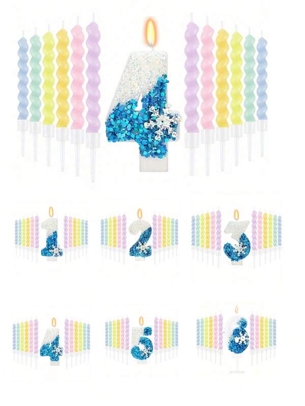 1 Stück Geburtstagskerzen mit Zahlen im "Die Eiskönigin"-Stil mit 12 Kerzen, Geburtstagskerzen für Partyzubehör, Winter-Geburtstagspartyzubehör, 2,76 Zoll große Kerzen für die Dekoration von Tortenaufsätzen