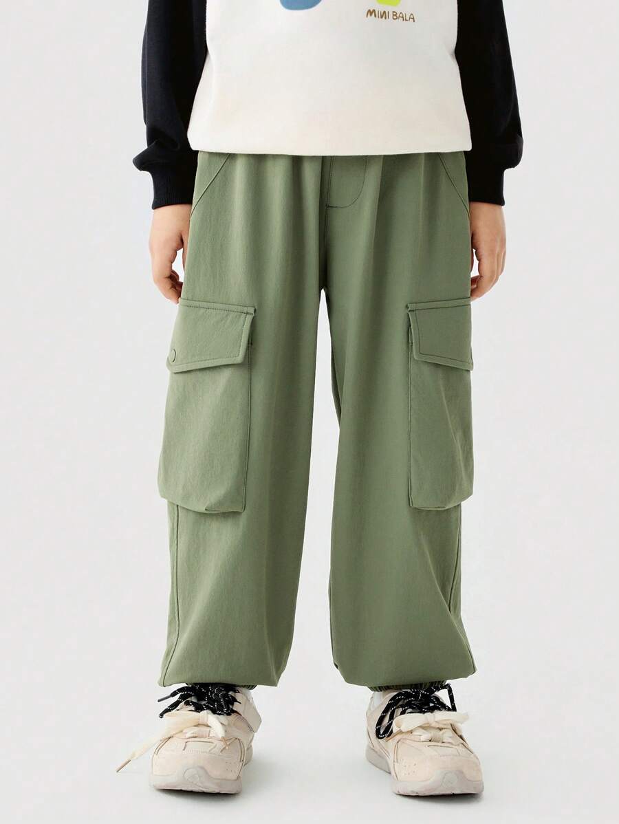 mini bala Kids' Fashion Straight Pants, Stylish Outdoor Tousers - Army Green - View 1