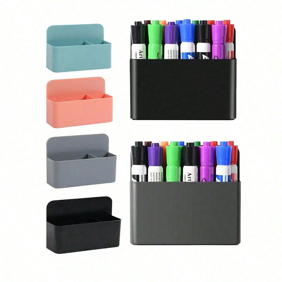 1 pièce Support magnétique de rangement de marqueurs pour tableau blanc à effacement à sec, boîte de rangement de craie pour tableau, appareil de rangement pour casier, convient pour tableau blanc, réfrigérateur, support pour télécommande, bureau, maison, cuisine, école, tasse magnétique, porte-stylo de rangement pour tableau noir, boîte à stylos magnétique à compartiments réglables, plusieurs types, options de couleurs multiples