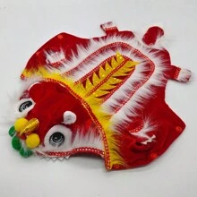 Festive Pet Dog Cat Lion Dance Costume, Funny Halloween Outfit, Lucky Red Cheongsam Dress