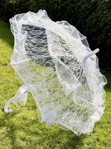 1 件装白色蕾丝阳伞茶会装饰生日派对用品复古婚礼配件伴娘礼物拍照道具 - 彩色 - 查看 4