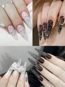 Autocollants de transfert de folie art des ongles en dentelle noire et blanche. Pétales de fleurs sexy rétro. Fournitures d'art des ongles. Papier étoilé holographique transfert foil DIY pour manucure 10 pièces (adhésif non inclus)