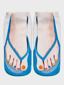 1 pereche de flip-flops amuzanți cu model 3D șosete populare unisex, cadouri, zilnic