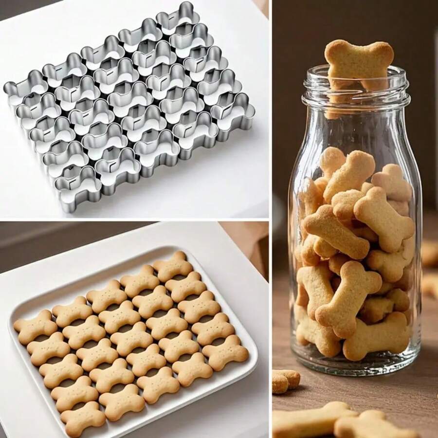 1 件迷你骨头形饼干模具，25 腔不锈钢骨头形烘焙模具，烘焙工具，厨房小工具 - 銀色 - 查看 1