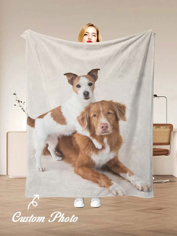 1pc Customizable Photo Blanket - Soft Plush Fleece Blanket For Cat & Dog Lovers, Available In Multiple Sizes, Perfect For Sofa Nap, Office Break, Living Room Decor, Bedroom Decoration | All-Season Gift For Girlfriend, Partner, Family, Personalized Pet Blanket Ornamental Stylish,Fashion,Colorful,Vintage,Cute,Contracted,Cuties Custom,Unique,Customized,Personalized Pet For Anniversaries,For Birthdays