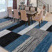Modern Geometric Patchwork Rug, 6x9 Blue Large Rug For Living Room, Rockwood Collection Interior Rug For Bedroom, Entrance Dining Room Office Throwing Rug Floor Decoration - Màu xanh lam - Xem 1
