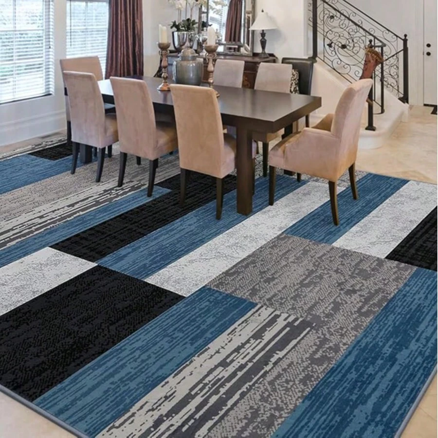 Modern Geometric Patchwork Rug, 6x9 Blue Large Rug For Living Room, Rockwood Collection Interior Rug For Bedroom, Entrance Dining Room Office Throwing Rug Floor Decoration - Màu xanh lam - Xem 1