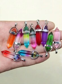 10PCS Natural Stone Agates Quartz Crystal Pendants For Necklace Charm Fluorite Hexagonal Pendant DIY Jewelry Making Accessories - Multicolor - View 32