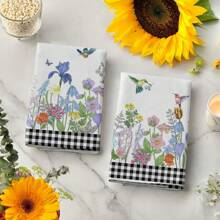 2 件装蜂鸟和花朵图案厨房毛巾，吸水性强，厨房装饰毛巾，邻居礼物，朋友乔迁礼物，母亲礼物，朋友生日礼物