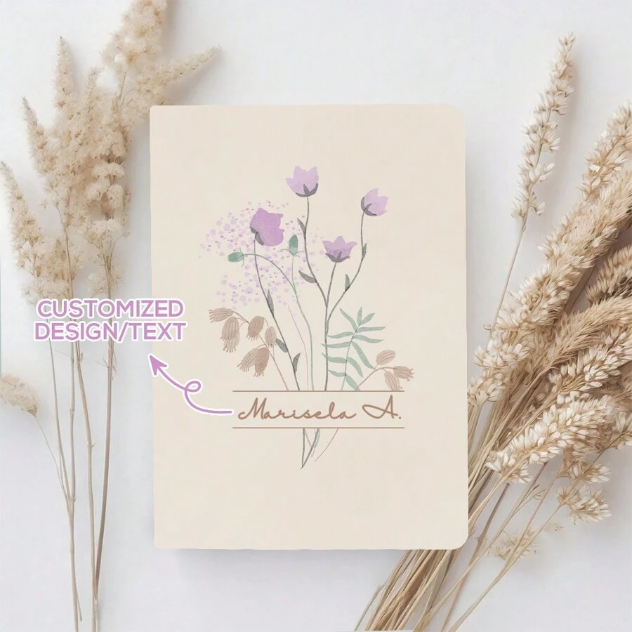 野花图案个性化精装笔记本，女士定制笔记本，送给她的礼物，母亲节礼物，花卉感恩日记本，可定制字母，装饰性强，多功能，可重复使用，色彩缤纷，复古，可爱，卡通，现代，卡哇伊，定制，个性化，独特，个性化定制贴纸，送给他的理想礼物，送给她的理想礼物，男朋友，女朋友，家人，朋友，孩子，同事，学生，客户，她，商务/工作/办公室，学校，返校，学习用品，返校，办公室，学校，教室，教师礼物，大学，同事，宿舍，教师，男女皆宜，青少年，初中生，中学生，高中生，大学生学生、大一、大二、低年级学生、当季精选、办公及学习用品、定制笔记本、圣诞礼品用品