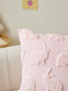 1pc Easter Pink Rabbit Embroidered Decorative Pillow Cover, Suitable For Indoor Decor, Easter Decoration Cushion Cover, Pillow Insert Not Included - Pink - View 5