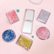 1pc/2pcs/4pcs Folding Double-Sided Mirror Glitter Small Mirror Folding Handheld Pocket Mirror Portable Travel Pocket Makeup Mirror For Pockets, Bags And Travel Gifts Birthday Graduation