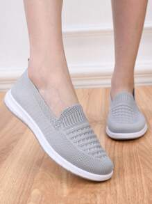 2025新款春秋轻便女鞋中老年软底防滑透气平底乐福鞋舒适休闲奶奶鞋 - 淺灰色 - 查看 3