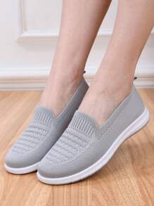 2025新款春秋轻便女鞋中老年软底防滑透气平底乐福鞋舒适休闲奶奶鞋 - 淺灰色 - 查看 2