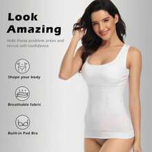 Shapewear Tank Tops For Women With Built In Bra Tummy Control Belly Compression Camisoles Body Shaper Padded Tanks - White - View 6