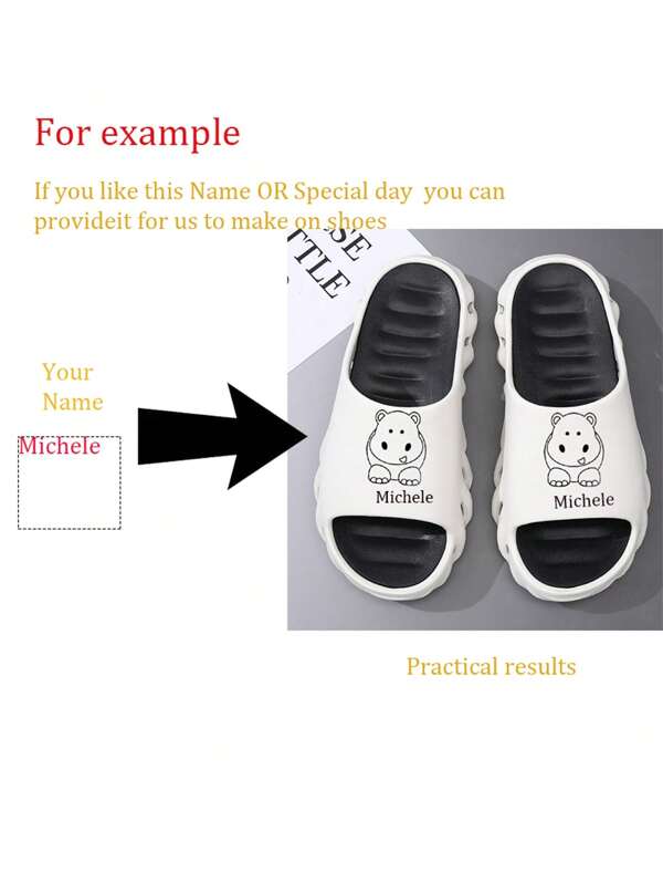1 Pair Men's Simple Hippo Pattern EVA Slippers, Customizable Laser Text, Fashion Anti-Slip Soft Bottom Open Toe Sandals, Beach/Shower Shoes, Indoor & Outdoor Wear