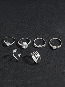 15pcs Bohemian Love Maple Leaf Rhinestone Rings, Gift For Women - Silver - View 5