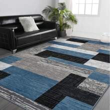 Modern Geometric Patchwork Rug, 6x9 Blue Large Rug For Living Room, Rockwood Collection Interior Rug For Bedroom, Entrance Dining Room Office Throwing Rug Floor Decoration - Màu xanh lam - Xem 3