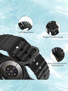 20mm Silicone Sports Band, Waterproof And Sweat-Resistant, Compatible With Samsung Galaxy Watch 7 FE 6 5 4 (40mm/44mm), Watch 5 Pro (45mm/44mm), Watch 6 (43mm), Watch 4 Classic (46mm), Black - Black - View 8