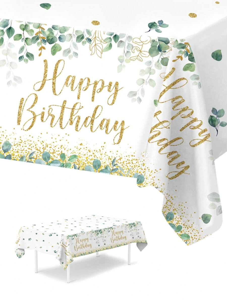 1/3件 130*220cm 綠色鼠尾草尤加利印花生日桌布,Happy Birthday 尤加利印花圖案一次性長方形桌布,適用於春季生日派對、派對、生日派對房間桌巾裝飾、廚房餐桌桌巾裝飾、節日派對、生日派對禮物 - 綠色鼠尾草 - 查看 1